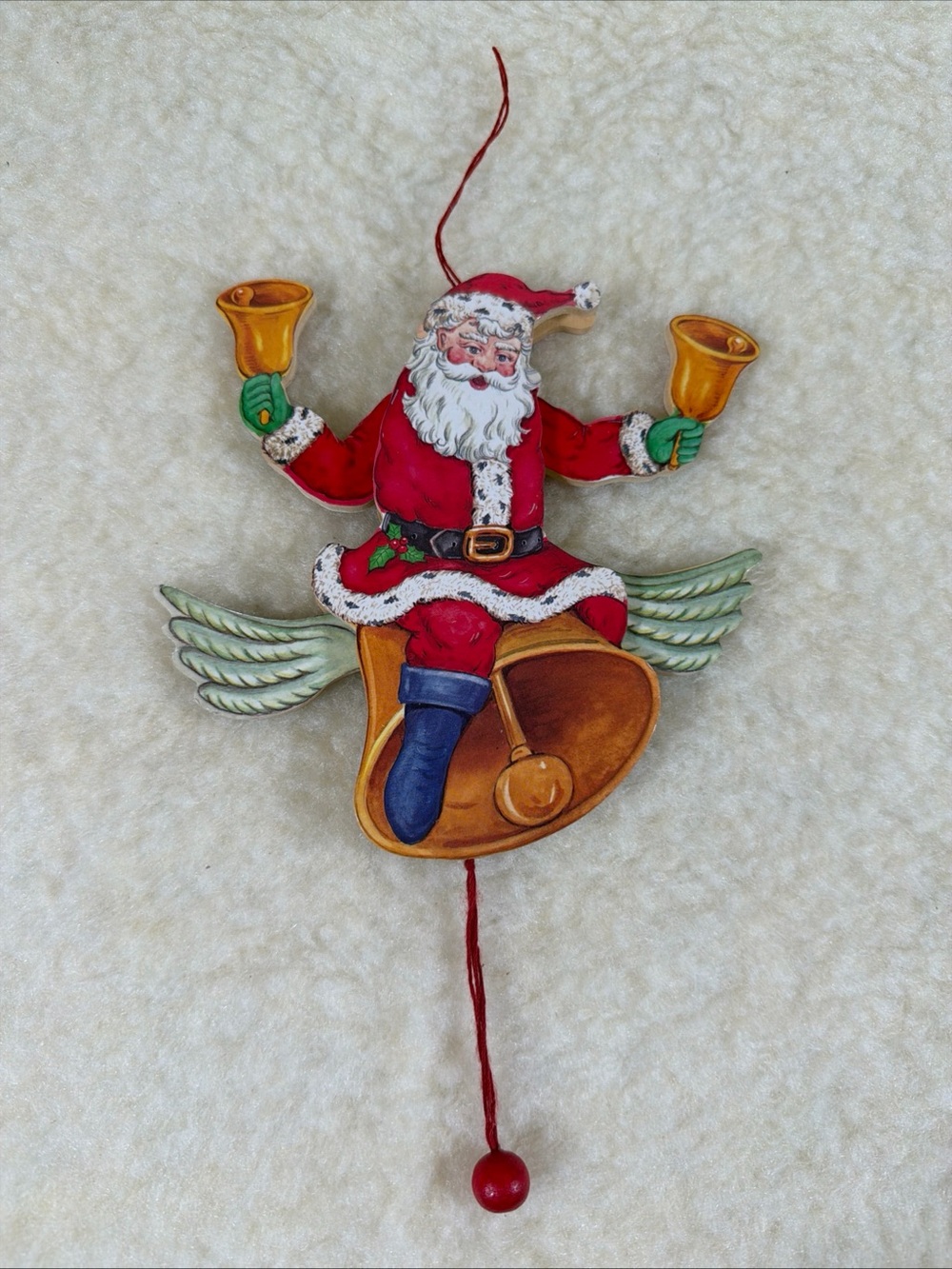 Vintage Holiday Santa Bell Pull Ornament in Red and Gold